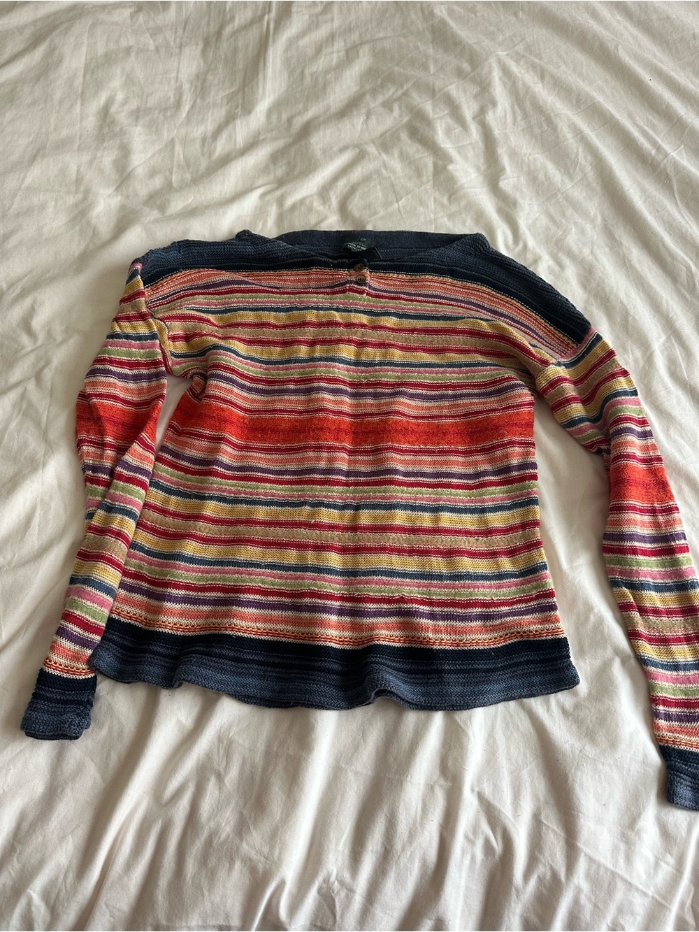 Ralph Lauren Multicolor Striped Long-Sleeve Knit Top with Navy Trim